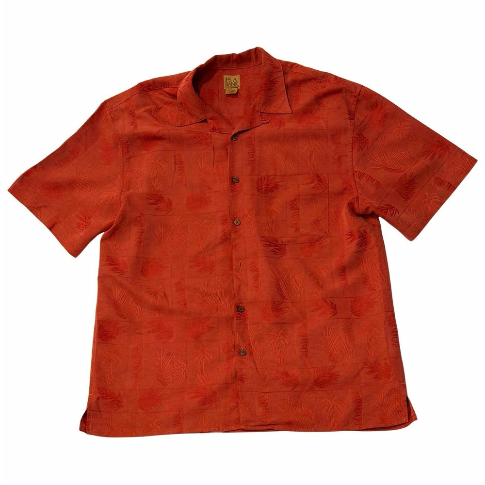 Jos. A. Bank Men's L Orange Tropical Short Sleeve Button-Up Point Collar Modal